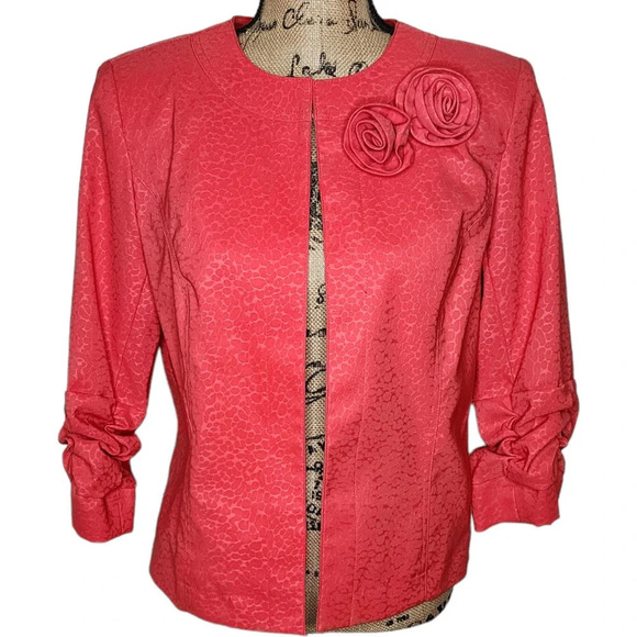 Harve Benard Womens Scrunched Cuff Floral Jacket Blazer Size Medium Deep Orange - Picture 14 of 14